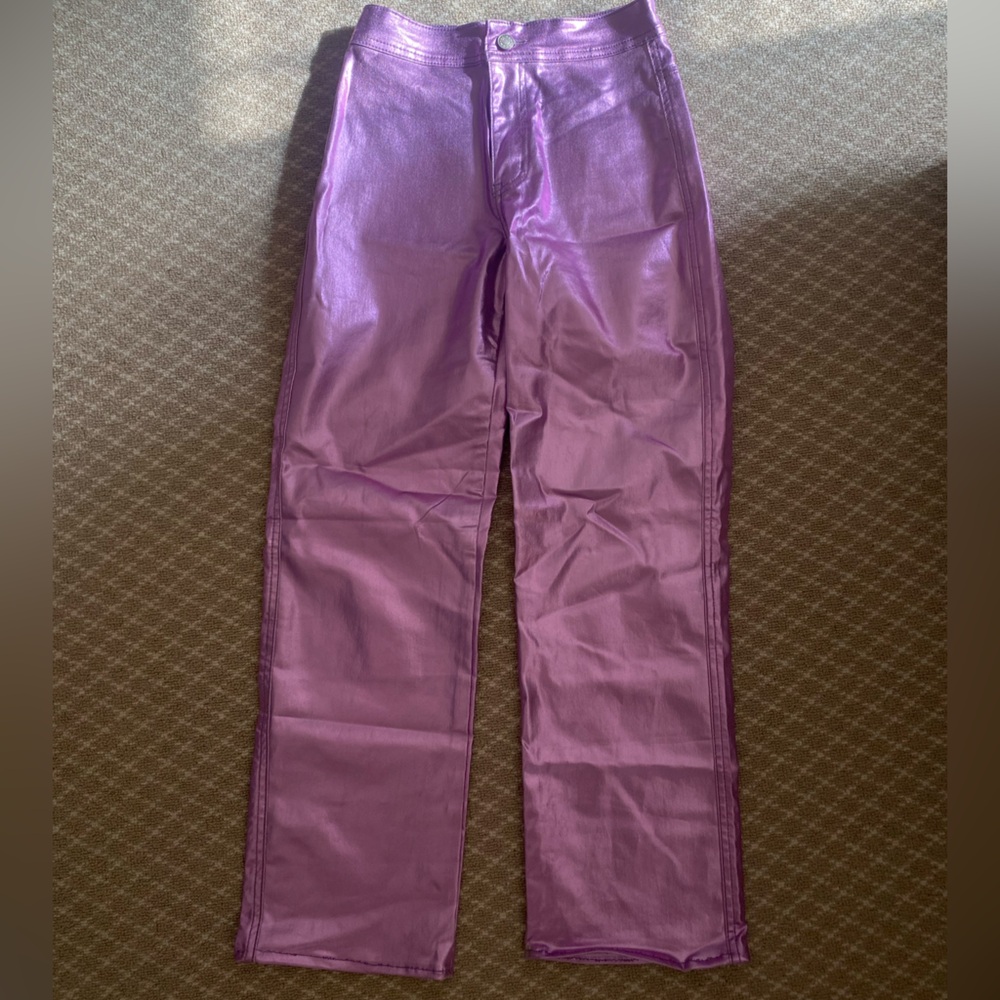 AMMO X AKIRA BORN TO SHINE METALLIC STRAIGHT LEG PANTS IN PINK SIZE S